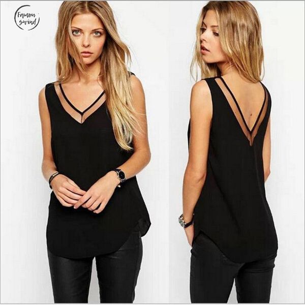 

tshirt new arrival summer style t shirt white v neck chiffon casual woman sleeveless 14