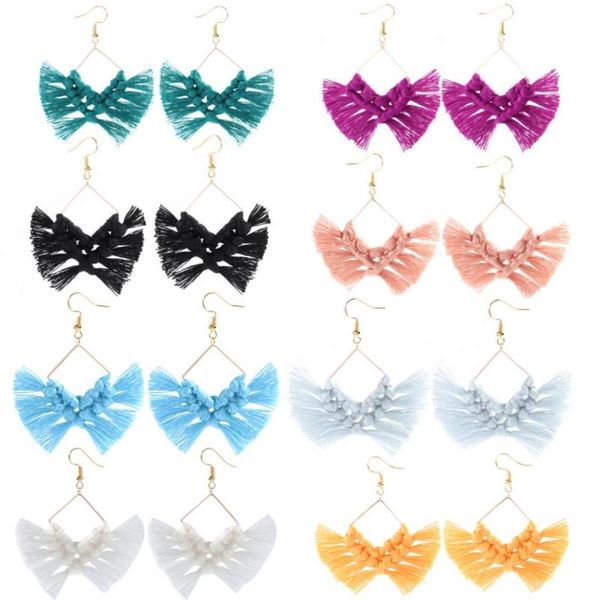 

fostfo new fashion bohemian tassel earrings geometric shape earrings cotton silk fabric drape ladies gift party women jewelry, Silver