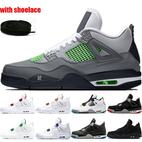 

новые неоновые 4 4s мужские баскетбольные кроссовки jumpman зеленый металлик зеленое свечение черный кот огонь красный синглы фиба раста муж