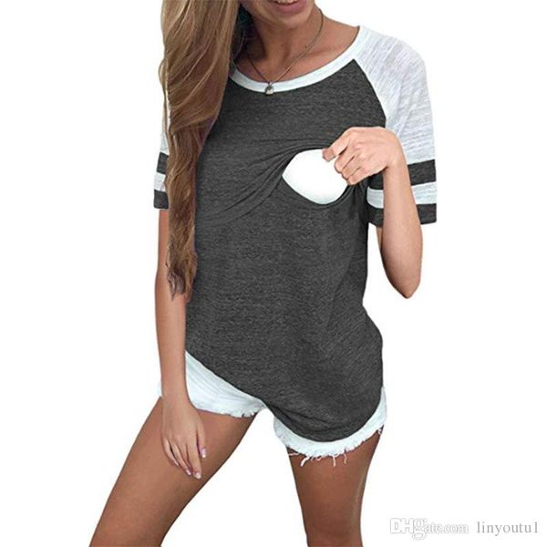 

maternity clothes short sleeve breastfeeding t shirt color block nursing pregnant summer 2020 women clothes, White