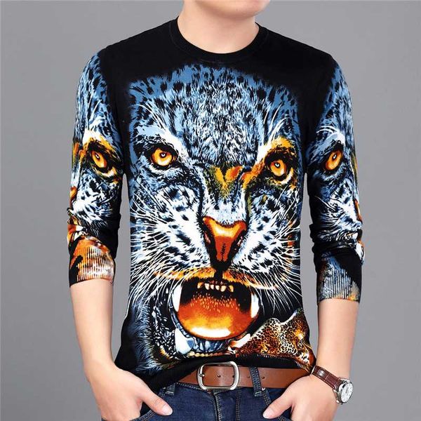 

мода пуловер erkek казак 2020 весна животных печатный свитер мужчин slim fit прицепные homme chompas hombre мужчины одежда свитера, White;black