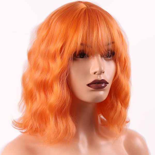 

merisi hair short water wave synthetic hair orange red colors available wig for women heat resistant fiber daily false, Black