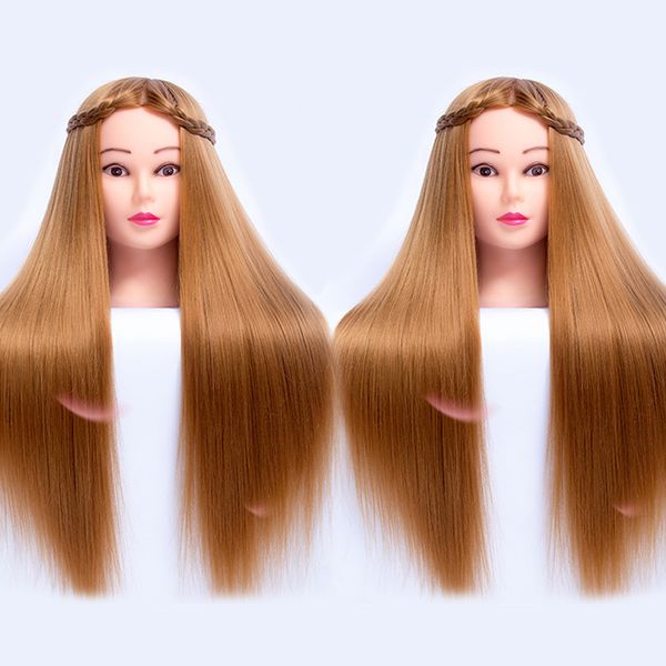 

26 inch fiber blonde hair styling training head mannequin cosmetology doll nice female manikin hairdressing tool with table clamp stand 65cm, White