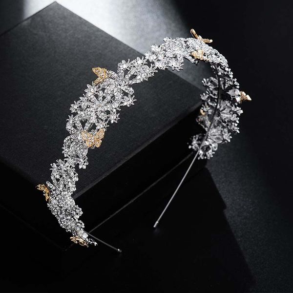 

forseven elegant gold butterfly shining crystal tiaras crowns hairbands bride noiva wedding party hair jewelry accessories, Golden;white
