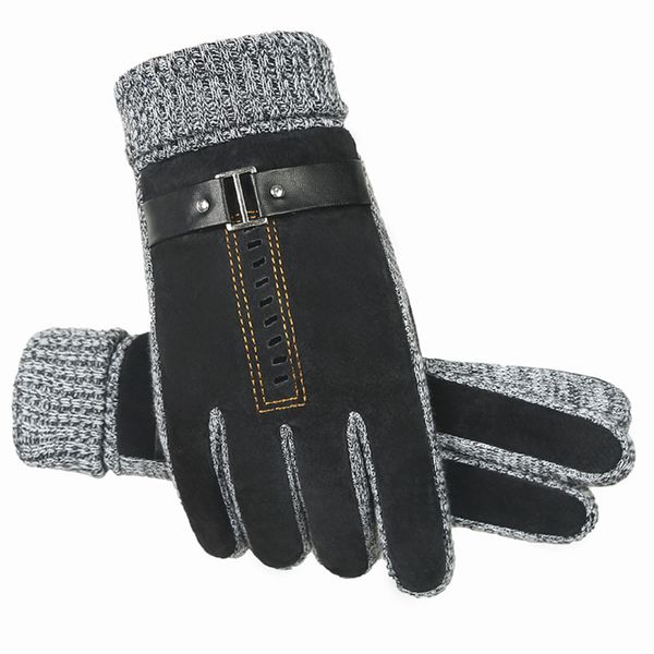 

men outdoor cold proof durable windproof thick warm leather winter glove, Blue;gray
