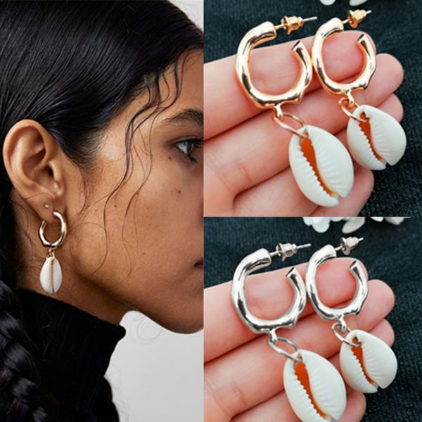 

fashion cowrie sea shell earrings for women gold color 2019 new summer statement conch shell drop earrings big pendientes, Silver