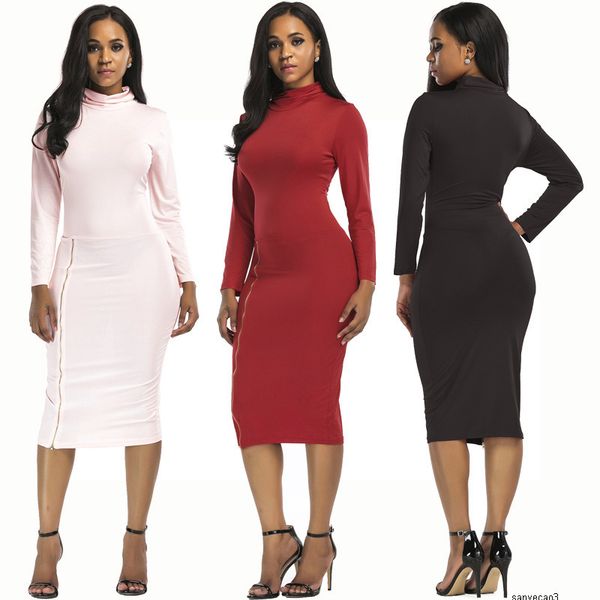 

womens designer solid color banquet dress v-neck long sleeve hip split dress h08ah, Black;gray