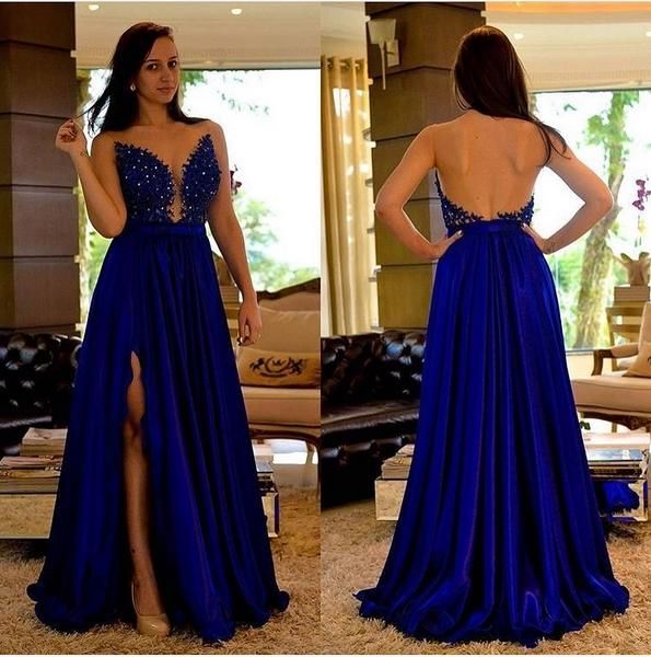 

Royal Blue Пром Платья Длинные Дешевые 2019 A Line Сплит Вечерние Формальные Вечерние Плат