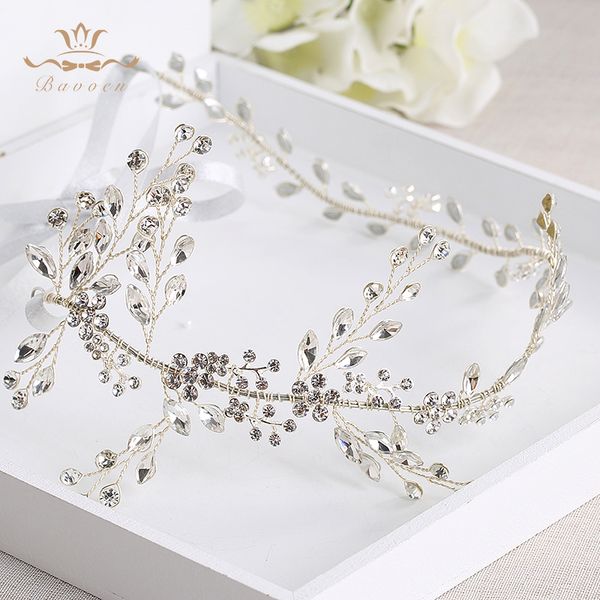 

korean soft wedding handmade silver hairbands brides rhinestone tiara head wear crystal hair jewelry bridal hair accessories t190628, Golden;white