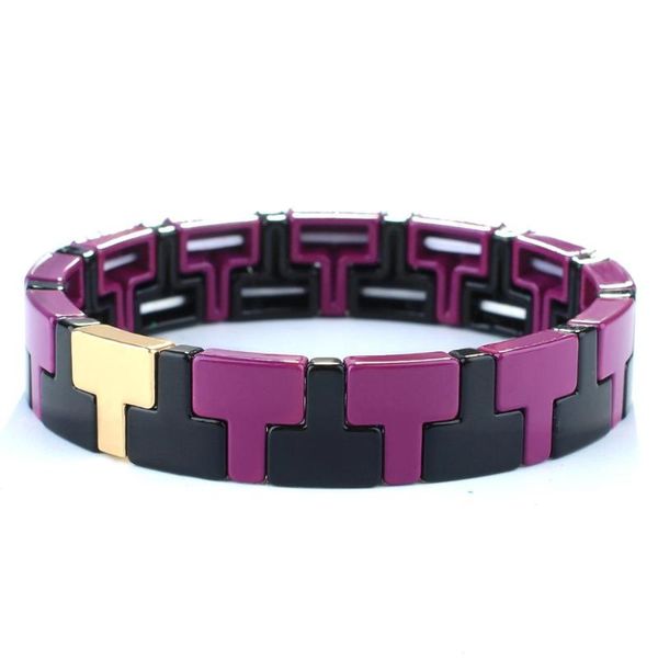 

kelitch hawaii simple design enamel bracelets handmade purple enamel tile beaded strand bracelets stretch wrap cuff, Black