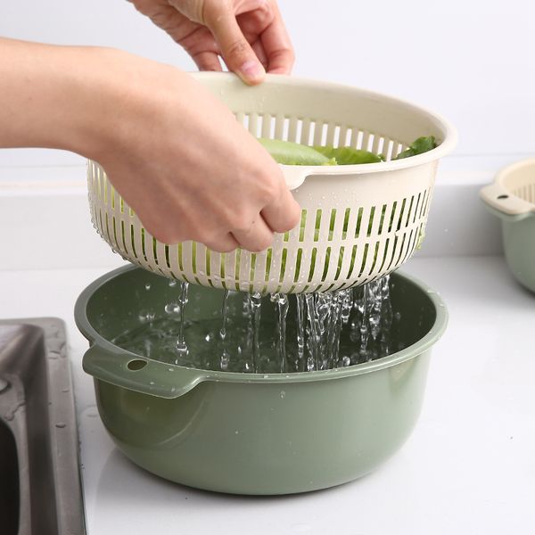 

kitchen thickened drain basket bowl rice colander kitchen filter noodles vegetables and fruits double drain basket eco-friendly
