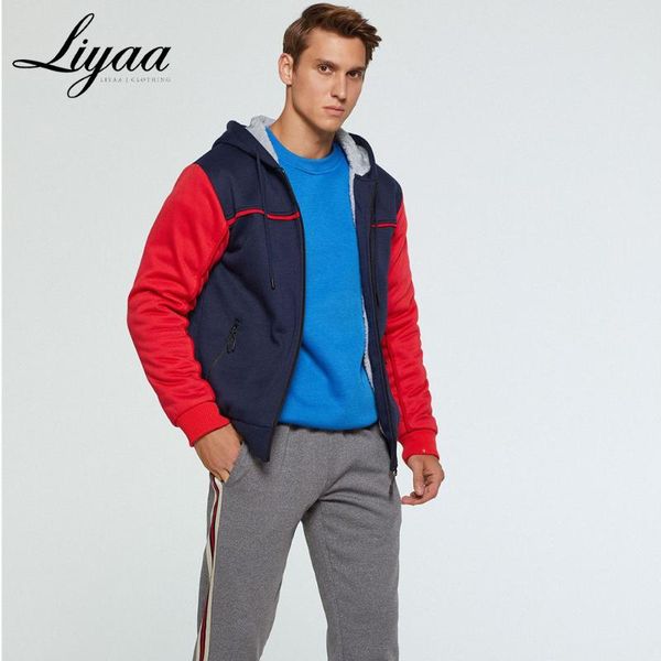 

liyaa new men hoodies sweatshirts winter brand men's hoodies warm jacket male casual solid color splice sweatshirts, White;black