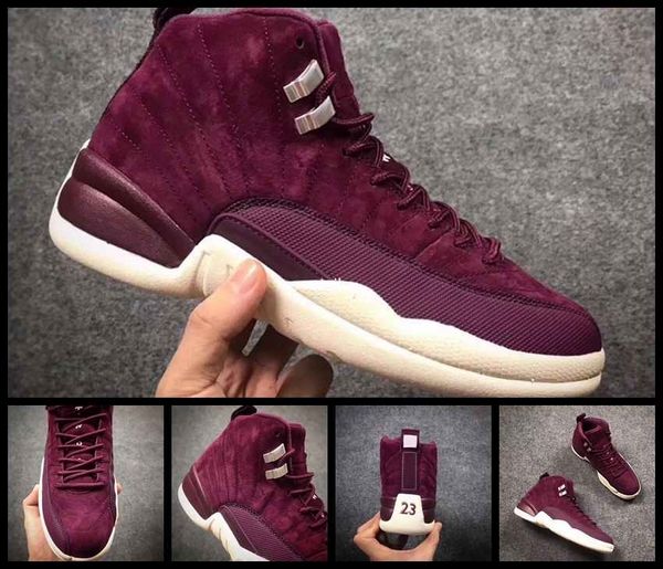 

12 bordeaux men basketball shoes psny 12s wine red purple white sports trainers sneakers basket ball shoe size 8-13