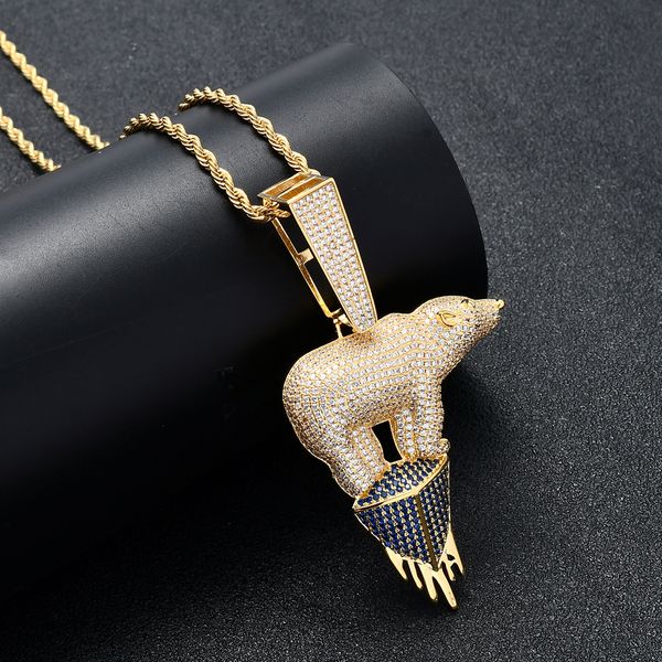 

wholesale-environmental theme glaciers polar bear hip hop zircon pendant new european and american hip hop jewelry, Silver