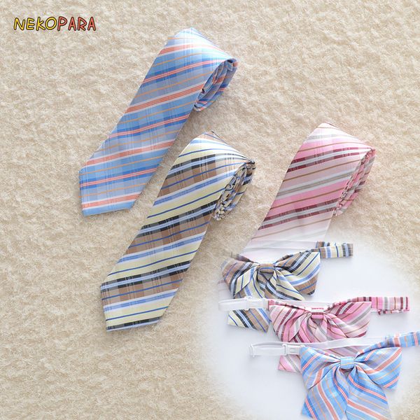 

new striped embroidery bow tie japanese school girls jk uniform cute lolita necktie 3 colors cosplay colorful, Black;blue