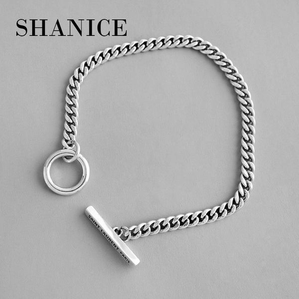 

shanice 925 sterling silver bracelet fine jewelry geometric round circle flat male chain bracelet armband/pulsera for men women, Golden;silver