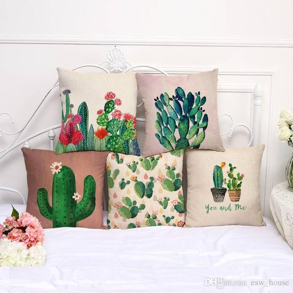 

cotton cactus series pillowcase green plant cushion cover linen home decor pillow case sofa car throw pillow case