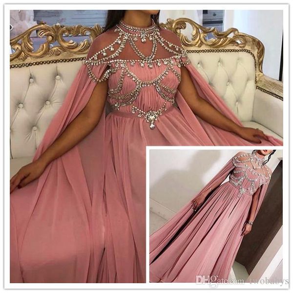 

dubai pink high collar chiffon evening dresses design diamond sleeveless beach evening gowns, Red