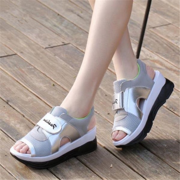 

summer fish mouth thick bottom increased shake shoes sandals leisure loose shoes women's fashion casual mesh s069, Black