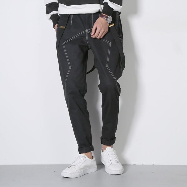

5xl 2017 men's clothing british braces loose harem pants casual pants large size korean foot straight leg pants costumes, Blue