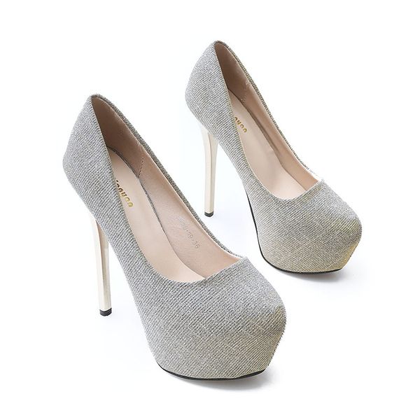 

14cm high heels red sole pumps fashion women round toe shining platform banquet dress shoes 2 colors, Black