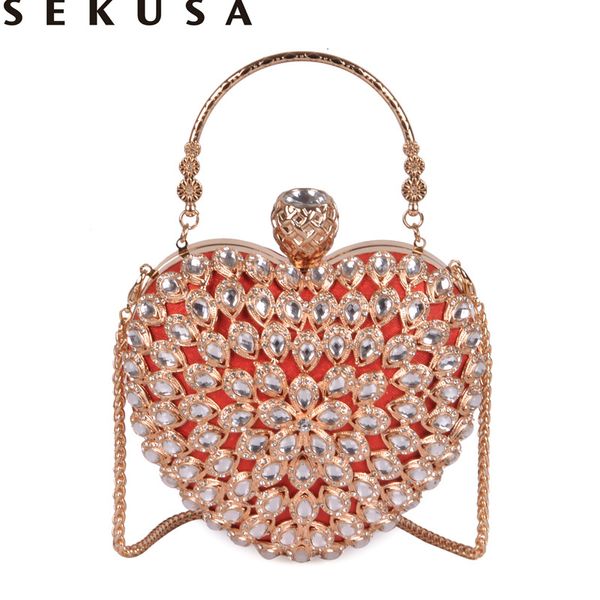 

sekusa heart wedding bridal handbags hollow out fashion laides evening bags with handle luxury bolsa feminina crystal clutches