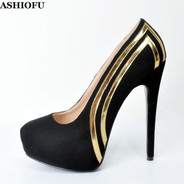 

ashiofu handmade new women's high heel pumps bling-striped office party slip-on shoes evening fashion court shoes xd206, Black