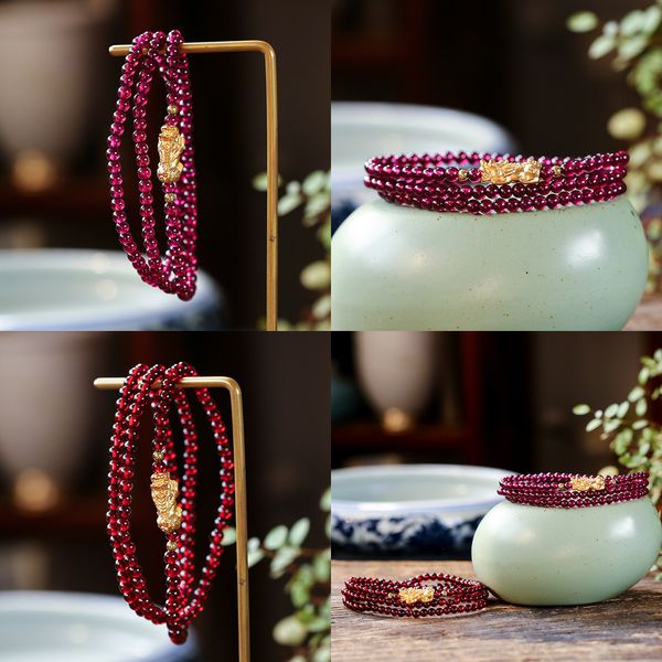 

beaded jewelry crystal natural garnet alluvial gold brave troops bracelet more circle hand decorate beads hand string pandora charm bracelet, Black