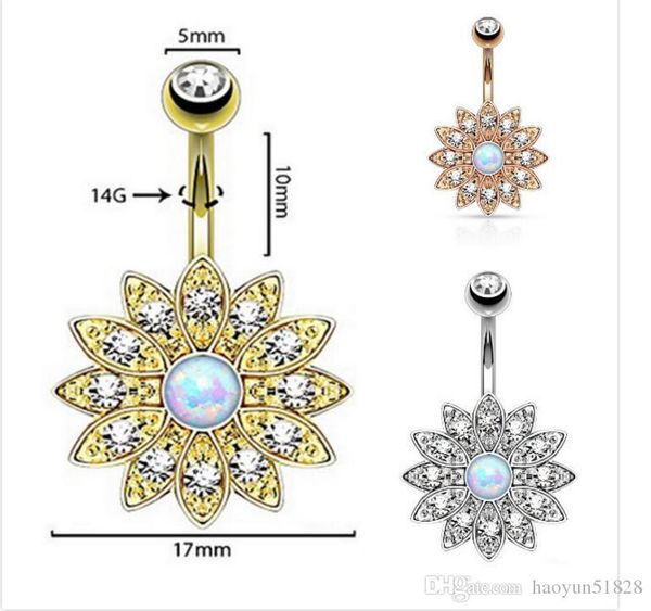 

rose gold navel petal-petal diamond belly button ring, Silver