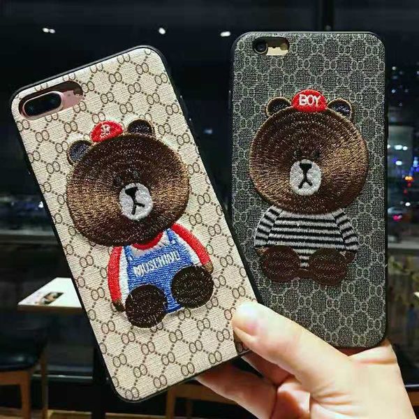 

fashion cute embroidery brown bear plush cover case for iphone xs max xr 6 6splus 7 8 plus x lovely phone back shell cases coque