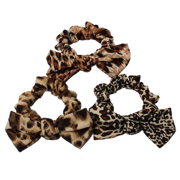 

3pcs/ set fabric animal leopard hair scrunchie hair bow ponytail holder stretchy elastic band for women accessories