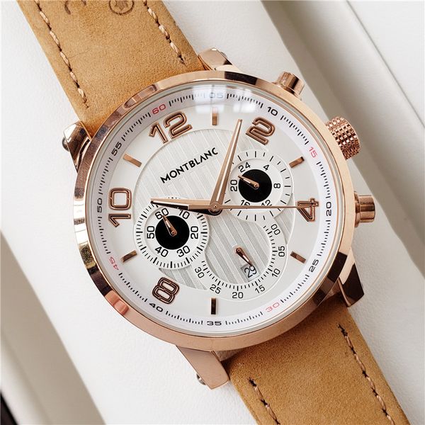 

montblvnc brand luxury men watches 43mm luxury brand montblvnc watch quartz satch watches for mens all functions work, Slivery;brown