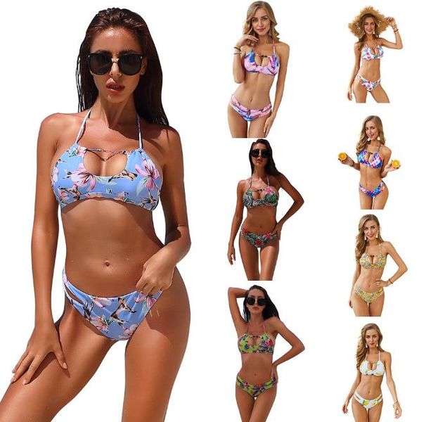 

summer women designer swimsuit 2pcs push up bikini floral print tankinis style female clothing holidady casual apparel, White;black