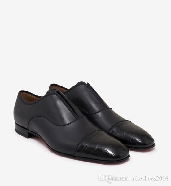 

men footwear red bottom ,black genuine leather alpha male leather & croc embossed loafers men's business wedding party dress flat