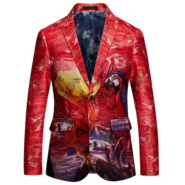 

2019 fashion mens blazer floral printed slim fit smart casual blazer single breasted male suit jacket for formal party m-6xl, White;black