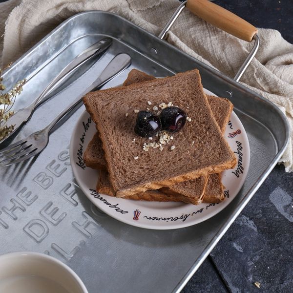 

rectangular metal antique serving tray retro fruit bread cake snack breakfast plate desksundries tray with handle