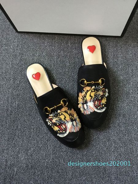 

men luxury leather loafers muller designer slipper mens shoes with buckle fashion men princetown slippers brown casual mules flats 38-46 d01, Black