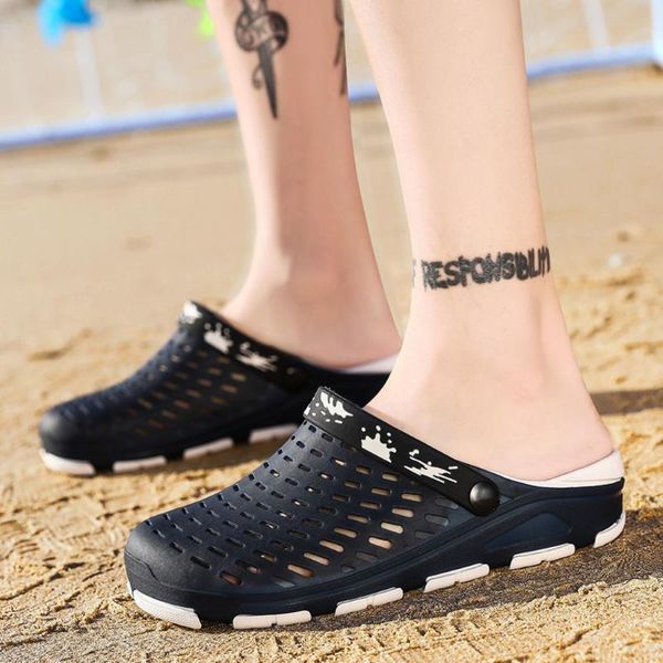 

summer shoes jelly shoes beach men sandals hollow slippers breathable men flip flops outdoor 3.6, Black