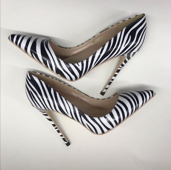 

european and american style early autumn new zebra striped horse hair pointed high heel shoes shallow-mouthed women's singl, Black