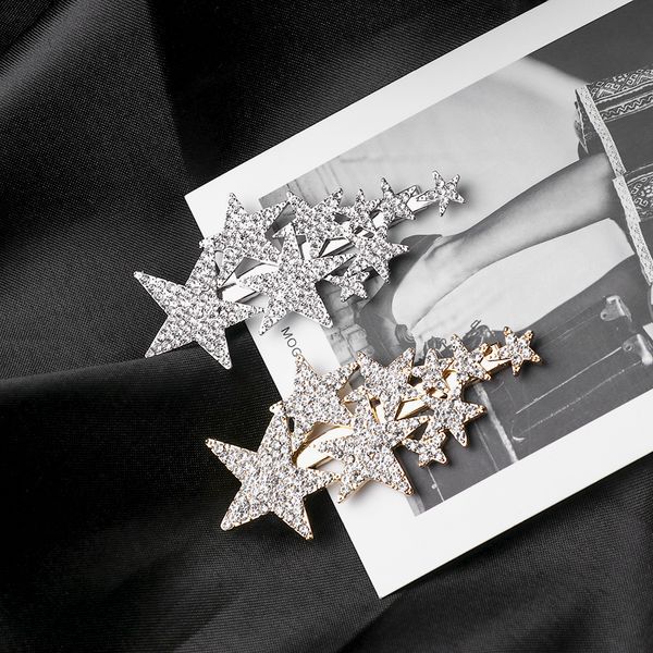 

1pc fashion women girls crystal hairgrip shiny rhinestones star hairpins metal gold silver hair clips hair accessories
