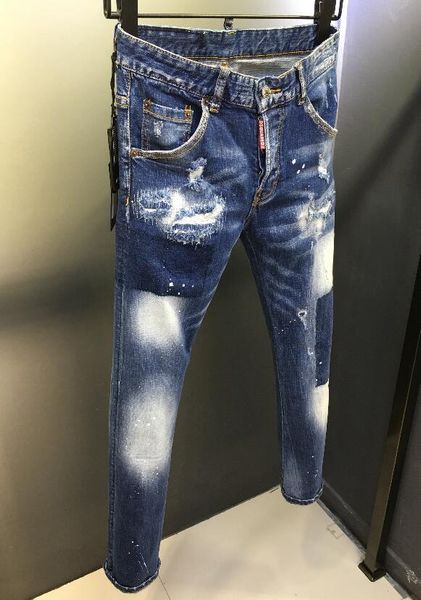 

mens holes jeans embroidery slim denim pants trousers casual men blue jeans size 28-38