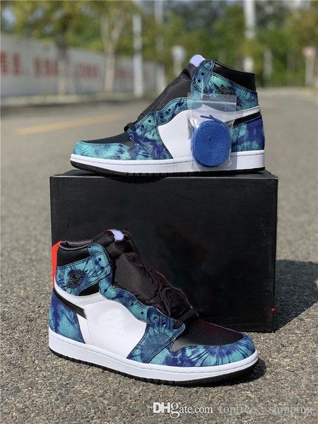 

2020 air aauthentic 1 high og retro wmns tie-dye basketball shoes aurora green woman man sports sneakers cd0461-100 with original box