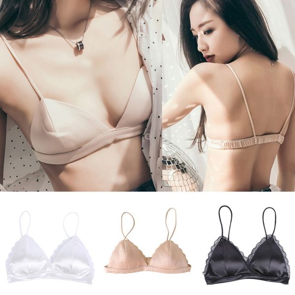 

новый бюстгальтер белый шелк bralette удобный беспроводной женщины бюстгальтер треугольник кружева bralette brassiere sexy ladies bras женщи, Red;black