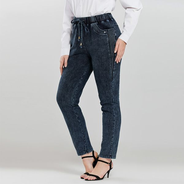 

Februaryfrost Women Fashion Casual Jeans High Flexibility Knitted Denim Pants Long Trousers Pencil Pants Plus Size