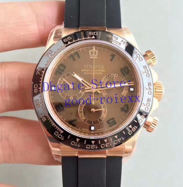 

luxury men's rose gold watch automatic eta 7750 chronograph mens brown watches cosmograph men rubber 116515ln valjoux sport wristwatche, Slivery;brown
