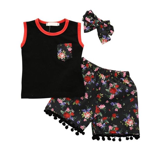 

clothing sets baby girls sleeveless floral pocket with shorts outfits, White
