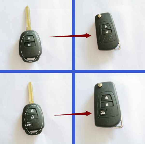 

modified flip remote car key shell for camry corolla 2012 2013 2014 2015 2016 2017 rav4 prius key case toy43 2/3 buttons