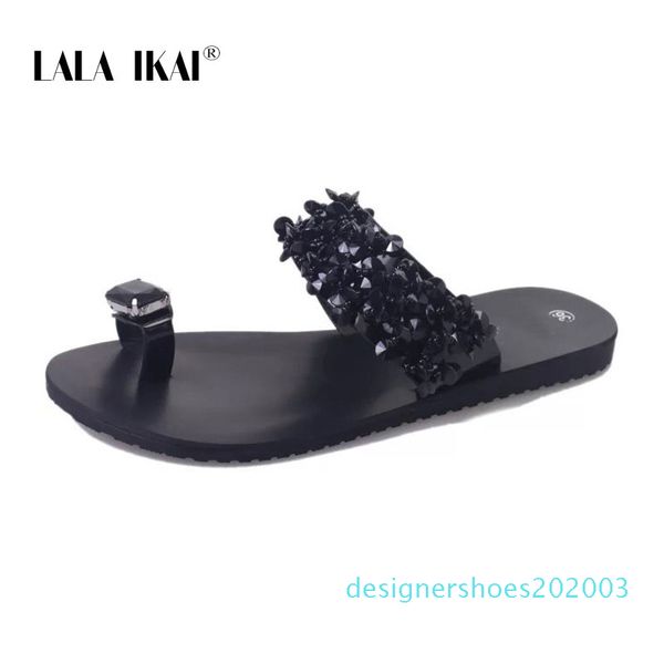 

lala ikai rhinestone women slippers summer outdoor crystal bling beach ladies slides fashion flat shoes d03