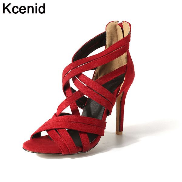 

kcenid new high heel shoes woman 2019 summer peep toe gladiator sandals women fashion cross strap shoes plus size 12 33-46, Black