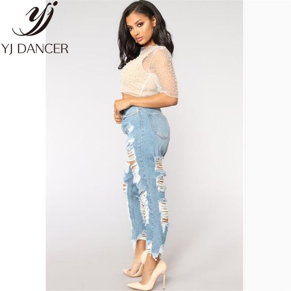 

2018 new fashion plus size women's clothing high waist big hole scratched vintage wild bf style ladies jeans ljj0026, Black;white